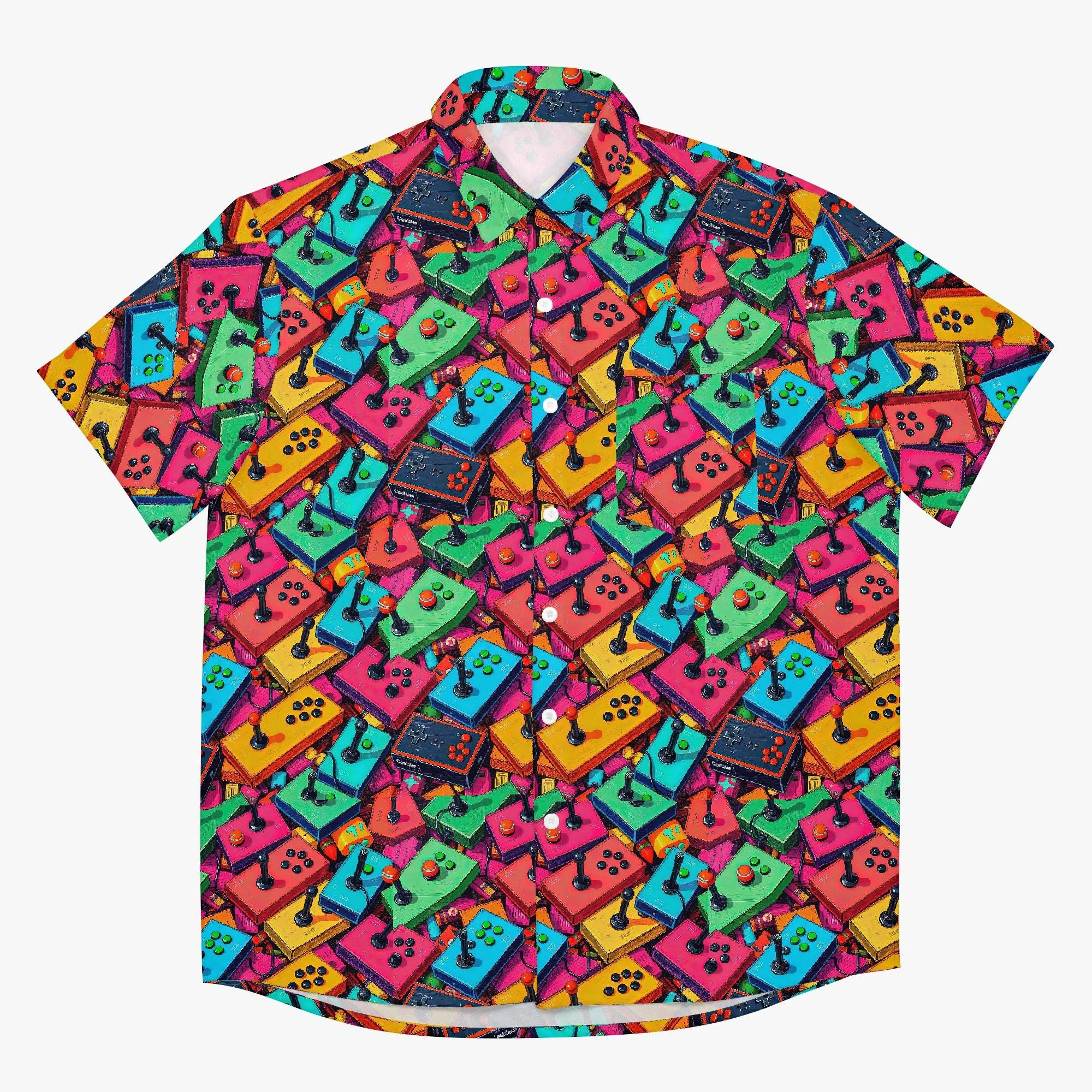 Vintage Video Game Hawaiian Shirt Men Clothes 3D Printed GamePad Short Sleeves Tops Games Streetwear Blouse Button Lapel Shirts