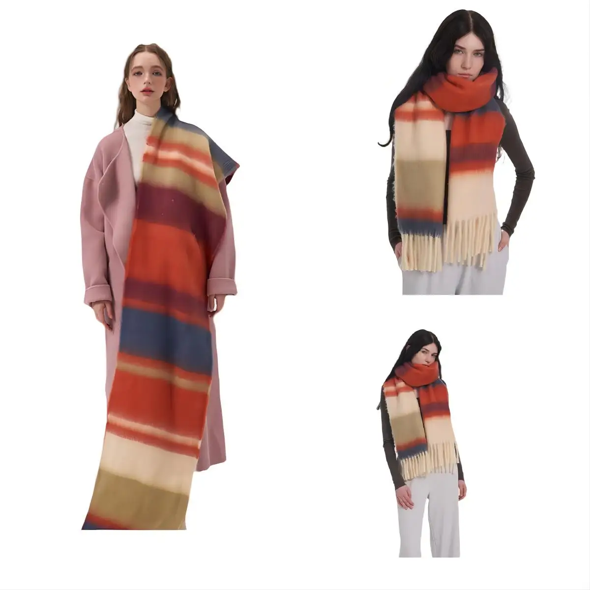 Luxury Brand Scarf Striped Winter Scarves Z Cashmere Handfeeling Soft Brushed Tie Dye Warm Shawl Bright Color Scarves for Women