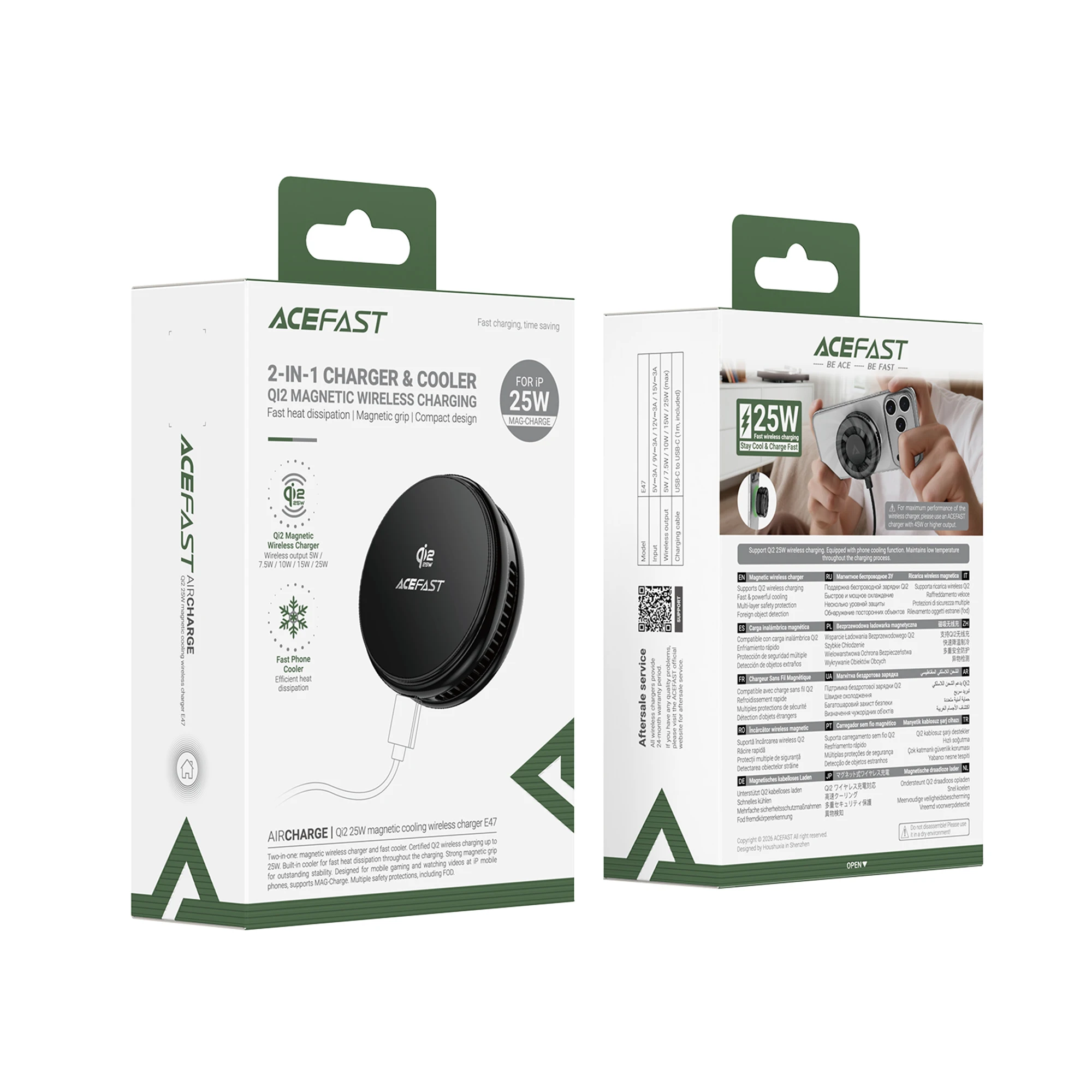 ACEFAST Qi2 25W Magnetyczna Bezprzewodowa Ładowarka Szybkiego Ładowania z Chłodzeniem do Gier 2w1 Radiator Adapter do Telefonu iPhone 17 16 — zdjęcie produktu 6