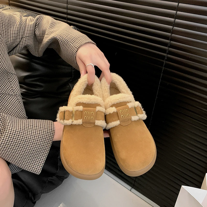 

Women's Imitation Suede Low-heeled Snow Boots Short Plush Lining Casual Buckle Cotton Shoes Warm and Comfortable Botas De Mujer