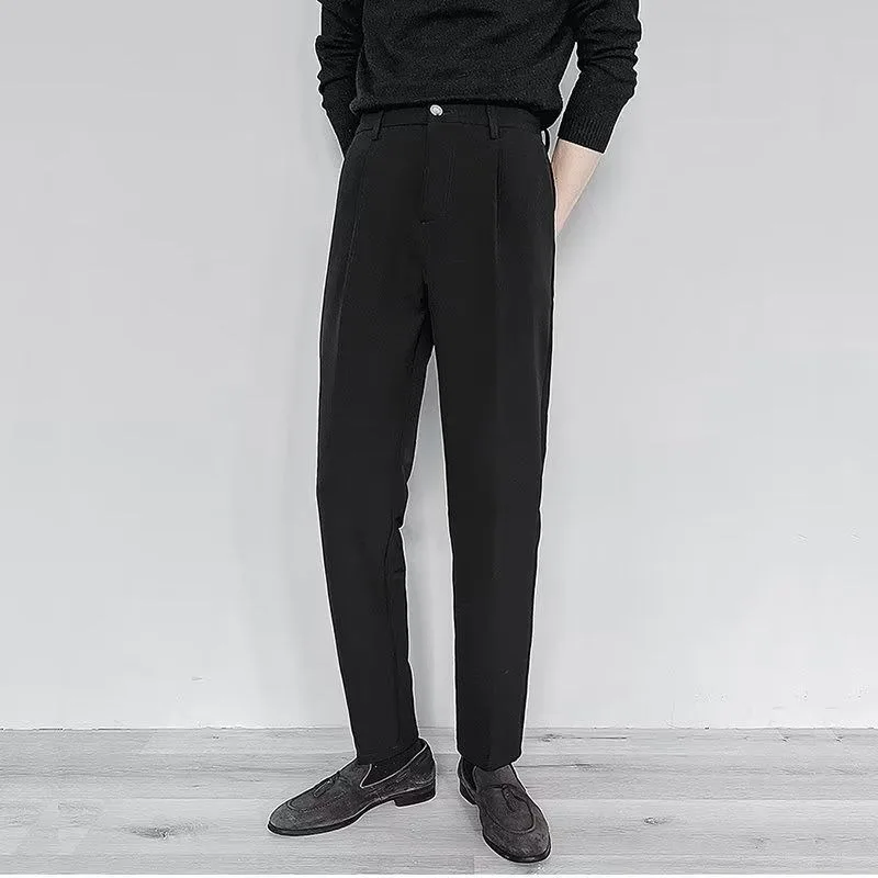

Button Zipper High Waist Solid Color Pocket Men's Casual Suit Pants Loose Formal Fashion Casual Trousers