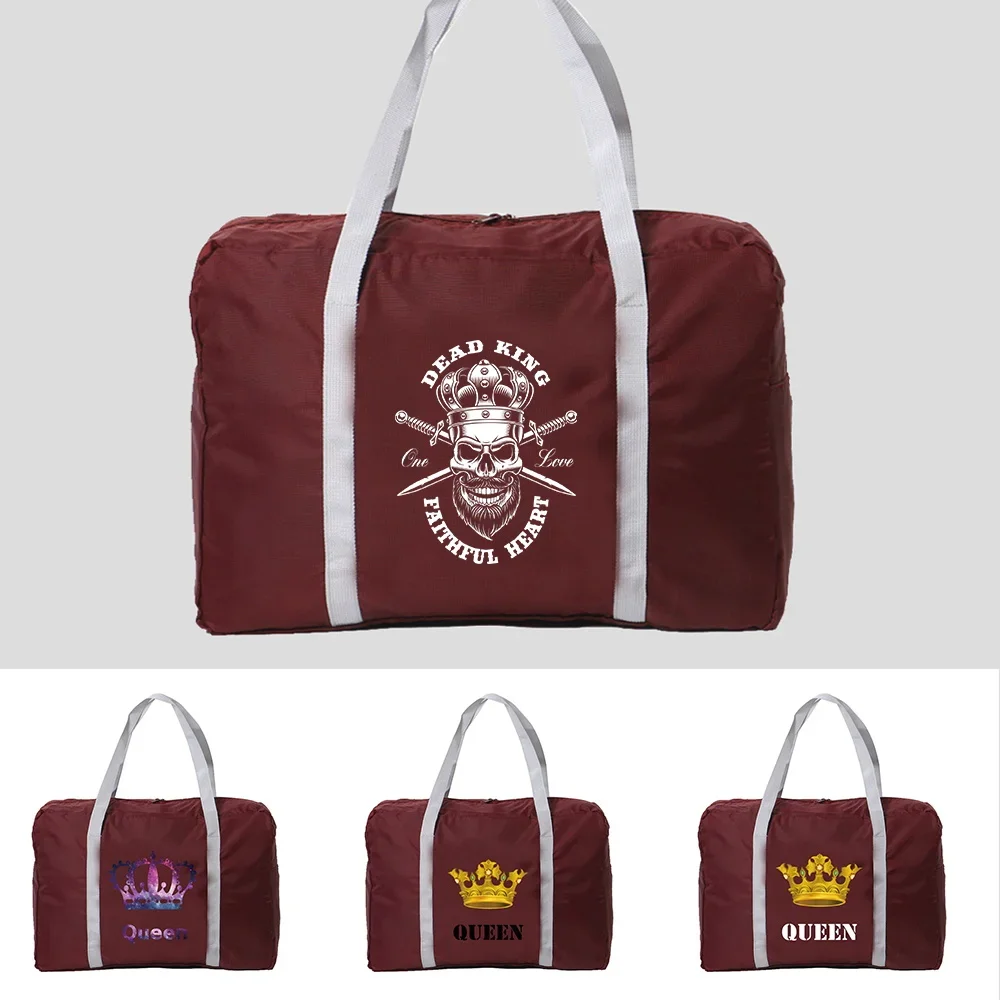 Sac de sport imprimé Crown Series pour femme, organisateurs de vêtements, sacs à main de grande capacité, sacs de rangement pour bagages, week-end