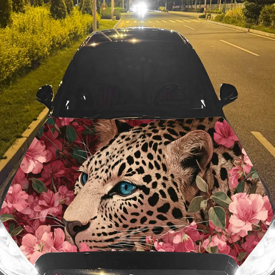 

Adorable Floral Leopard Car Hood Stickers - Self-Adhesive, Waterproof and Durable Vinyl Wrap, Decorate And Protect Your Car, Fit