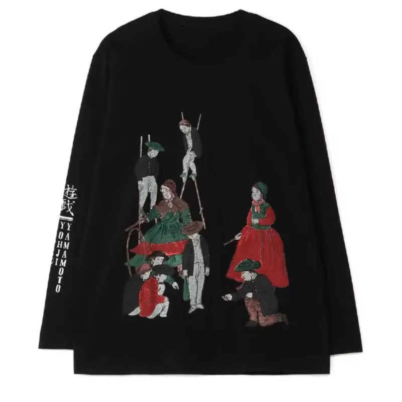 Design Yamamoto-Style Oversized for Womens Chemise Homme Original Black Long Sleeve T Shirt Unisex Dark Fashion Casual Wear