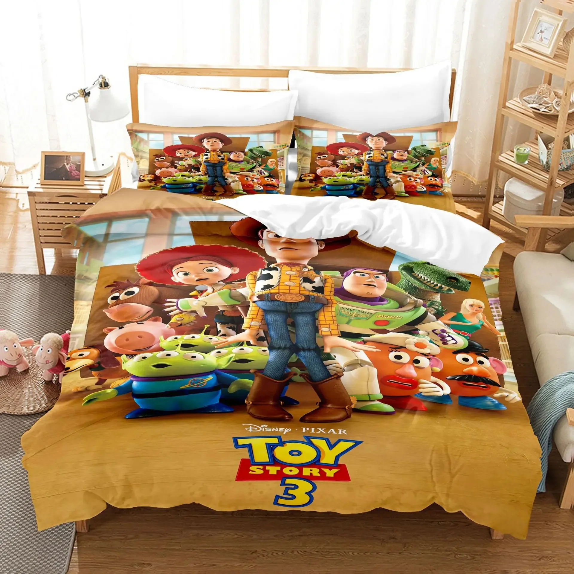 Cartoon comforter sets, Disney Toy Story duvet cover, cute quilt pillowcase bedding set, boy and girl three-piece set 180x210cm