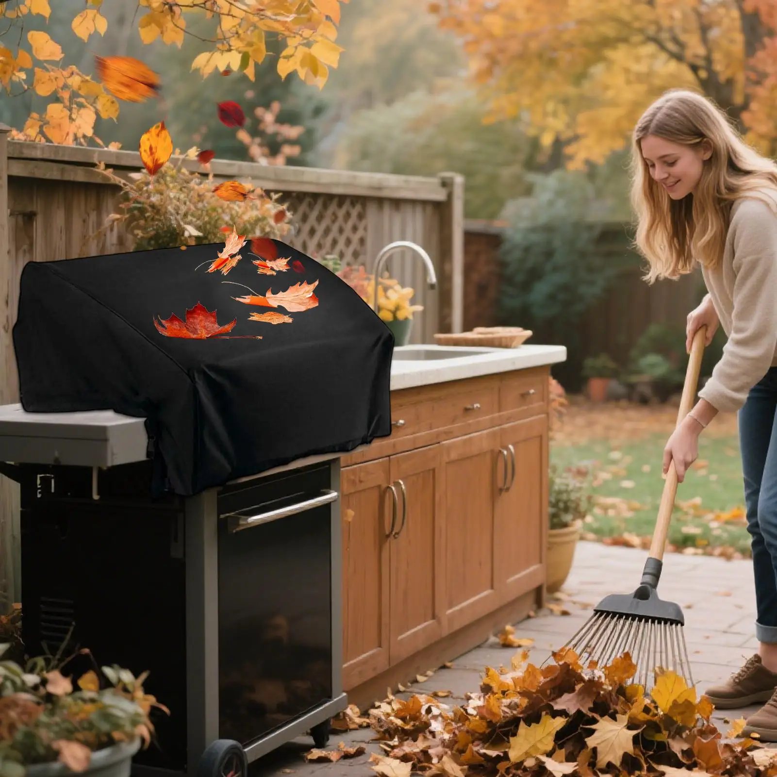 Built In Grill Cover 210d Oxford Fabric Waterproof Weather Resistant Built In Barbecue Grill Cover Elastic for Garden Backyard