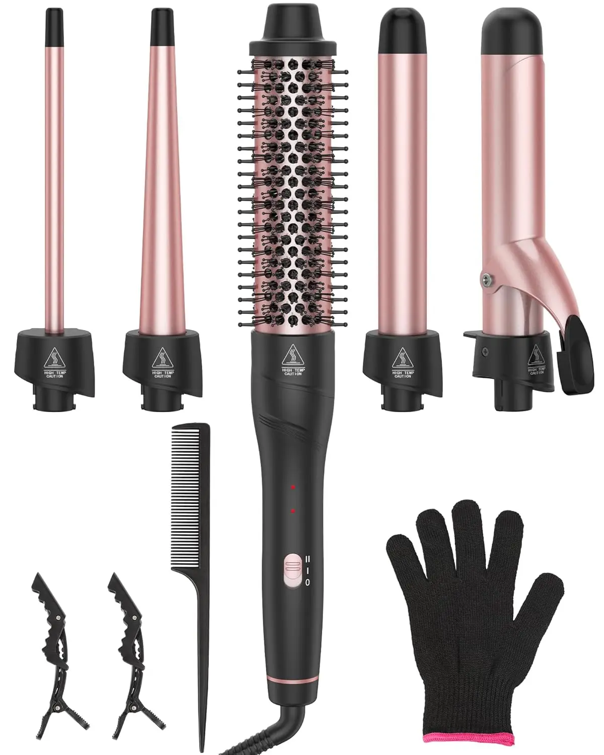 

5-in-1 Curling Iron Set with 4 Interchangeable Wands & Thermal Brush, Dual Voltage for All Hair Types & Travel