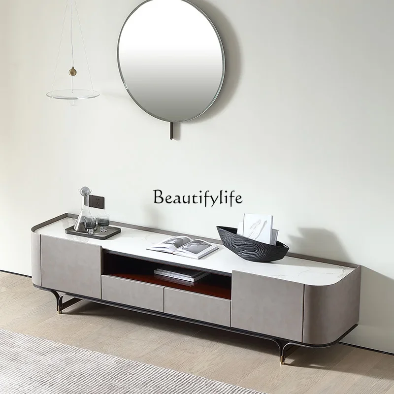 Italian light luxury living room TV cabinet Modern minimalist villa leather art floor cabinet