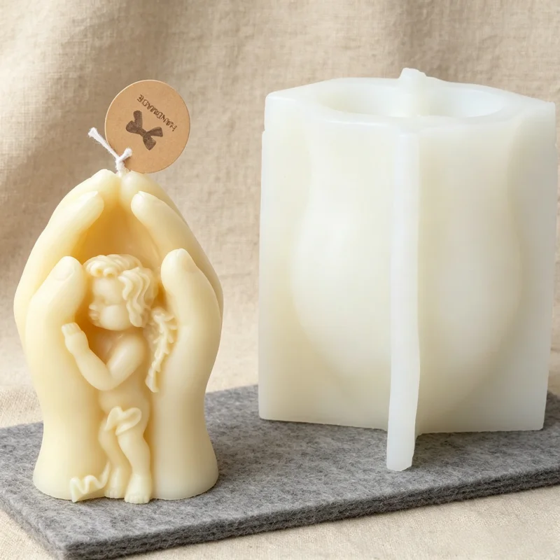Baby Silicone Candle Mold Two Hands Holding Praying Cherub Angel Plaster Mould DIY Aroma Resin Soap Mould Home Baby Shower Decor