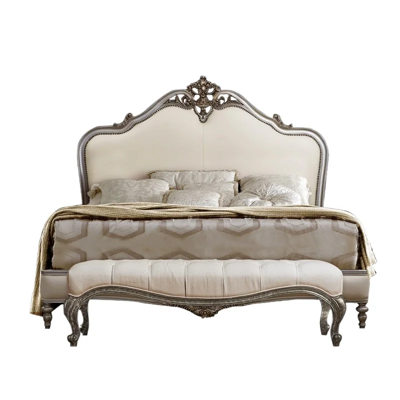 

European light luxury full solid wood carving flower wedding bed princess bed neoclassical American bedroom big bed