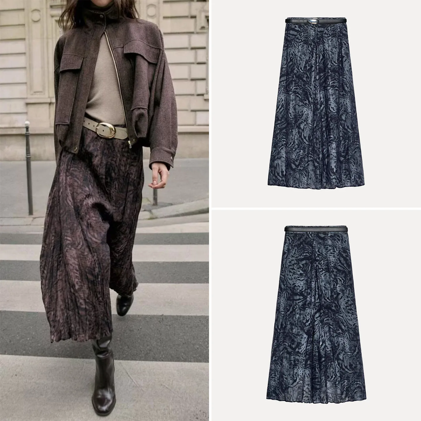 

Z 2025 New Faion Women's Midi Skirt Printed with Belt Personali Stand Fit Daily Wear Other Sle Other Material
