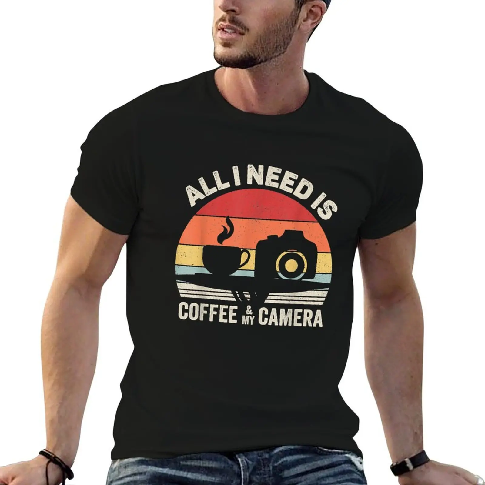 

All I Need Is Coffee And My Camera Photography T-Shirt cotton t shirts man 100% T-Shirt
