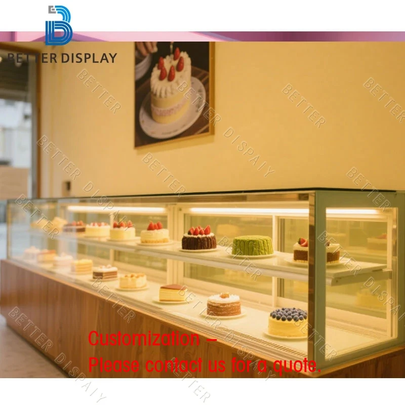 

custom.Bakery Furniture Customized Glass Bread Display With Lighting Dessert Bread Cake Display Counter Bakery Shop Des