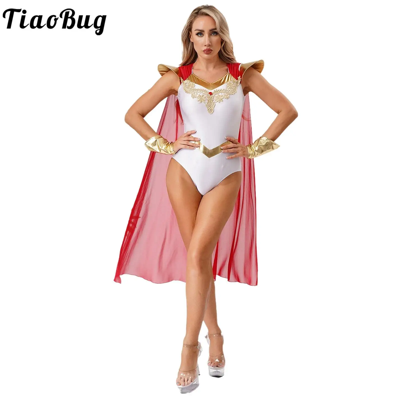 

Women Ancient Greek Goddesses Costume Jumpsuit with Sleeves Gem Decor Fly Sleeve Long Cloak Bodysuit for Halloween Cosplay Party
