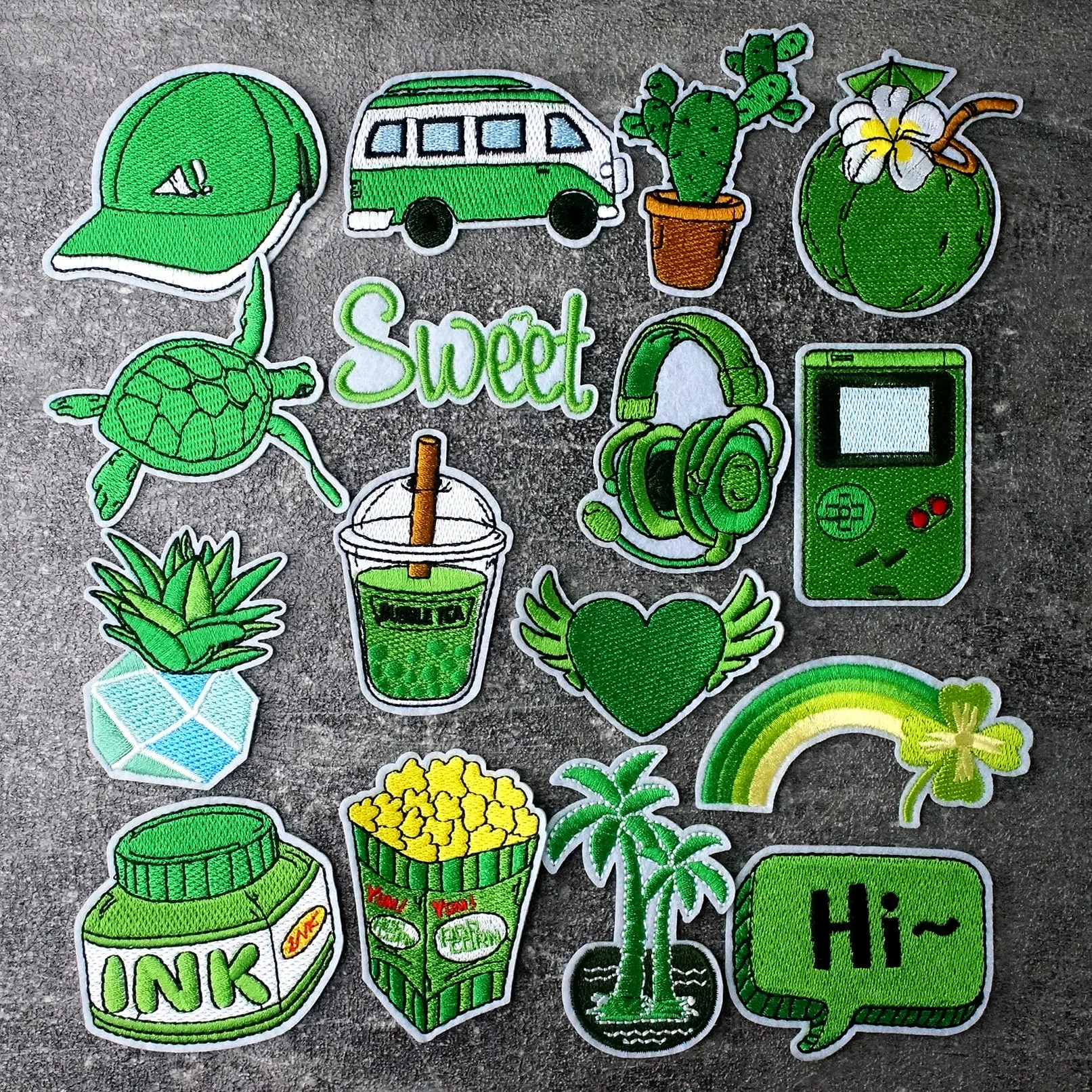 Beverage Turtle Cactus Green Cartoon Patches Embroidery Applique Clothes Sewing Supplies Decorative Child Cute Iron On Badges