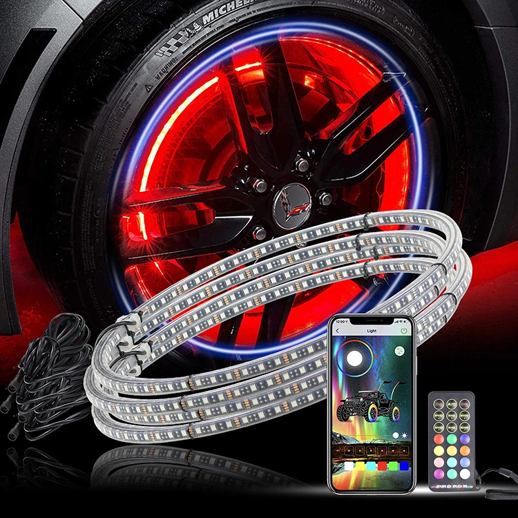 RGB SMD LED Color Wheel Rim Lights APP Control Waterproof Car Alloy Led Chasing Wheel Ring Lights For Jeep Wrangler