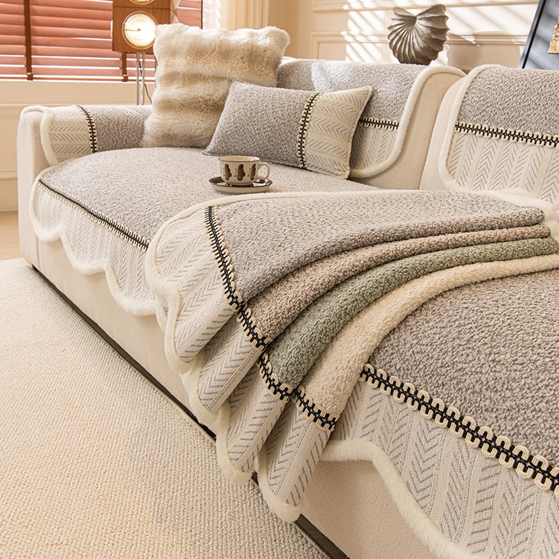 Cojín de sofá antideslizante Universal de tela para las cuatro estaciones, funda de cojín de sofá de felpa gruesa Simple y moderna para invierno, toalla