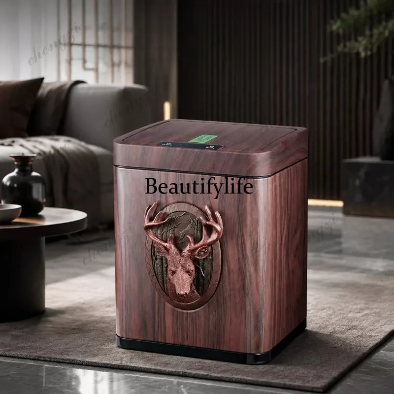 Medieval style induction trash can smart with cover home living room creative high value high-end American retro