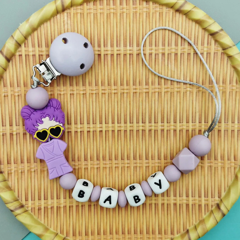 Personalizzato inglese russo lettere nome bambino Silicone ragazza ciuccio clip catene massaggiagengive pendenti bambino dentizione giocattoli Kawaii regali