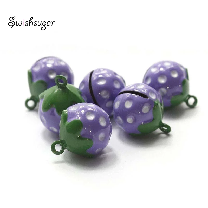 Purple Color Enamel Strawberry Cartoon Jingle Bell Charms DIY Craft Pendant Accessories Christmas Holiday Party Decor image 4