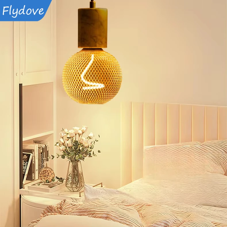 E27 Screw Creative Luxury Black Gold LED Light Bulb  Wrought Iron Mesh Cover Lamp Metal Cage Dining Bar Net Cover Light Lamp