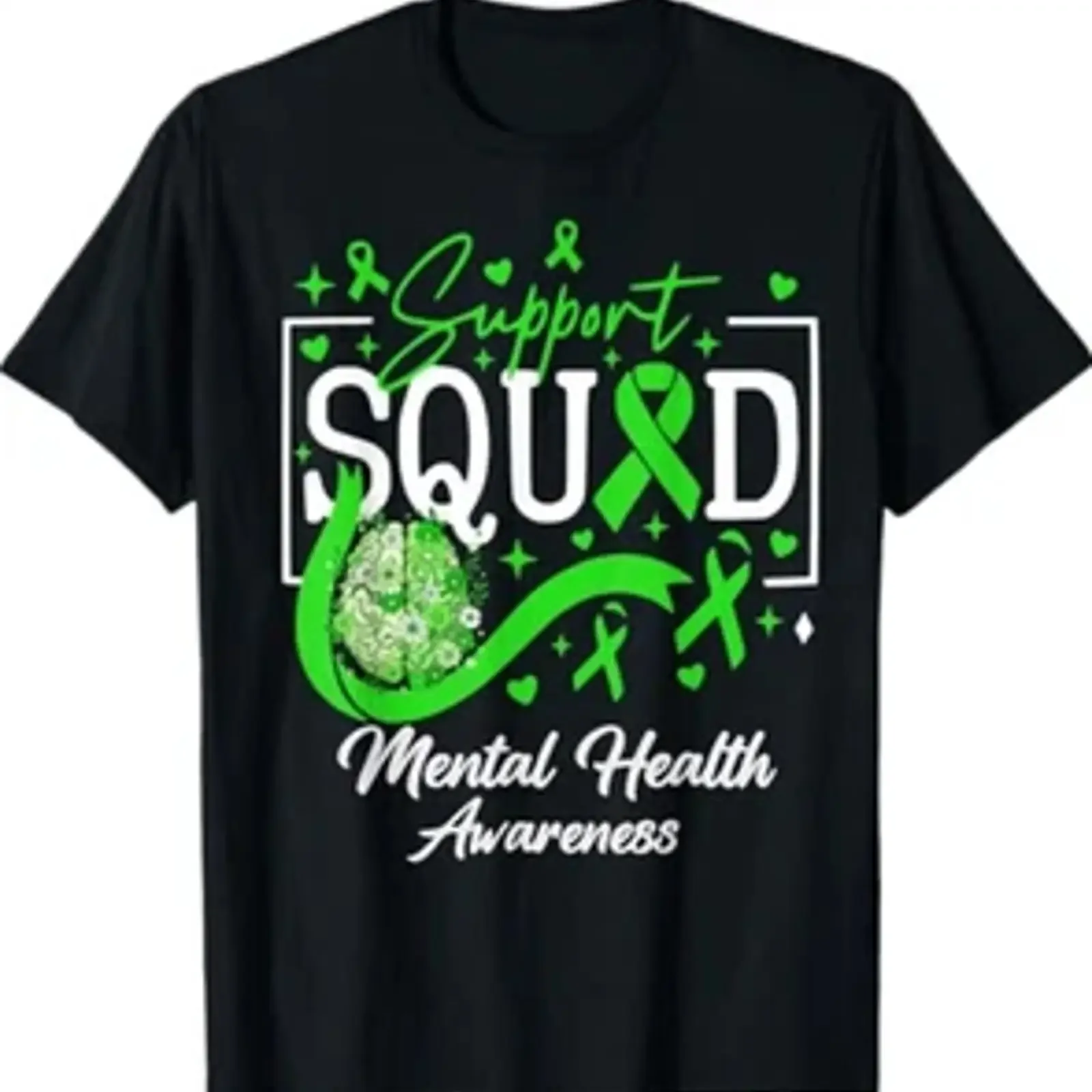 Camiseta Cinta Verde Escuadrón de Apoyo a la Conciencia Mental Health Matters vintage com lavagem vintage, gráfico versátil e ligeiramente desgastado.