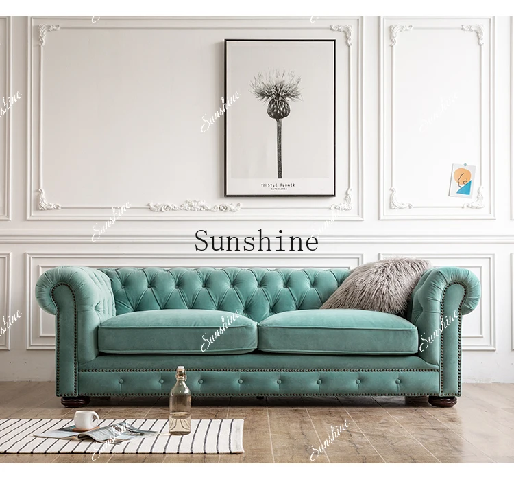 

Pull-up dark green sofa Small apartment living room straight sofaYY