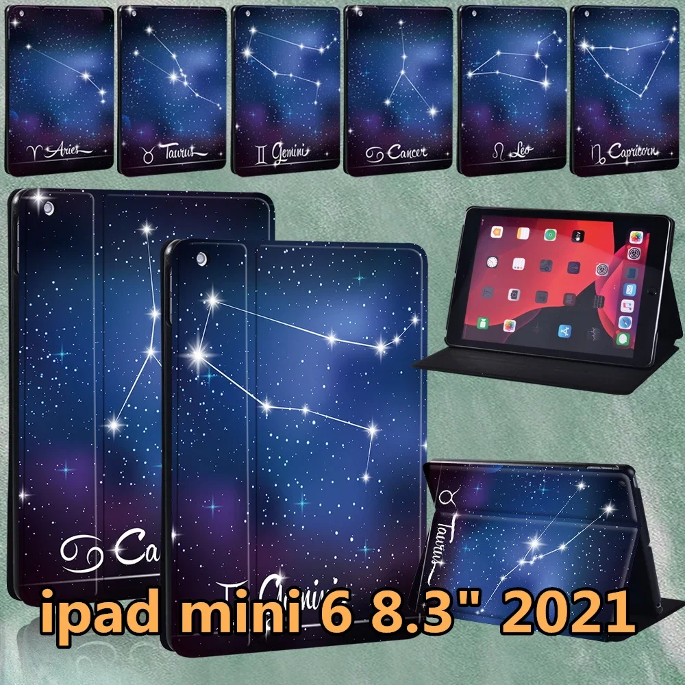 

Case for IPad Mini 6 A2567 A2568 A2569 Case Funda Apple Mini 6 2021 8.3" Leather 12 Constellations Pattern Protective Cover