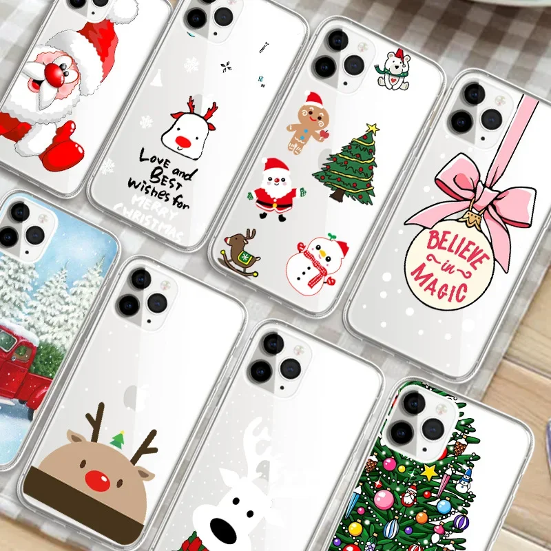 Custodia per telefono di natale di capodanno per IPhone 14 13 12 11Pro Max Mini X XS XR 7 8 14 Plus SE2 Cover in TPU trasparente accessori natalizi