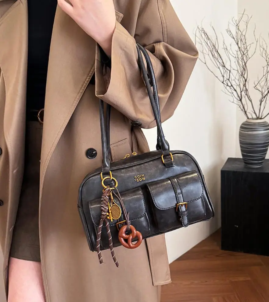 Kaffeebraune Damen-Handtasche mit mehreren Taschen, Umhängetasche, stilvolle, vielseitige Umhängetasche mit Buchstaben für Reisen, Arbeit, Einkaufen, Termine – Detail 11