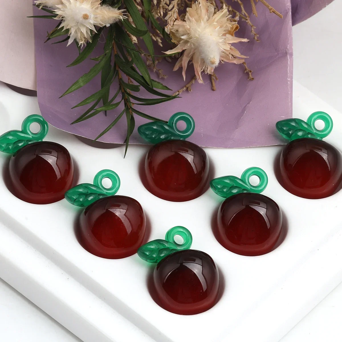 10/20pcs Red Apple Acrylic Beads, 18x16mm 2.5mm Hole Fruit Shaped Charms for DIY Jewelry Making