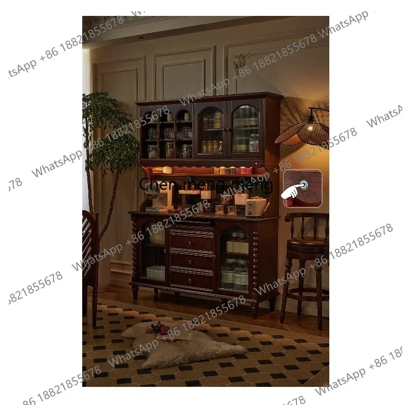 

F150 Retro style all solid wood dining side cabinet French medieval dining room integrated storage against the wall, living room