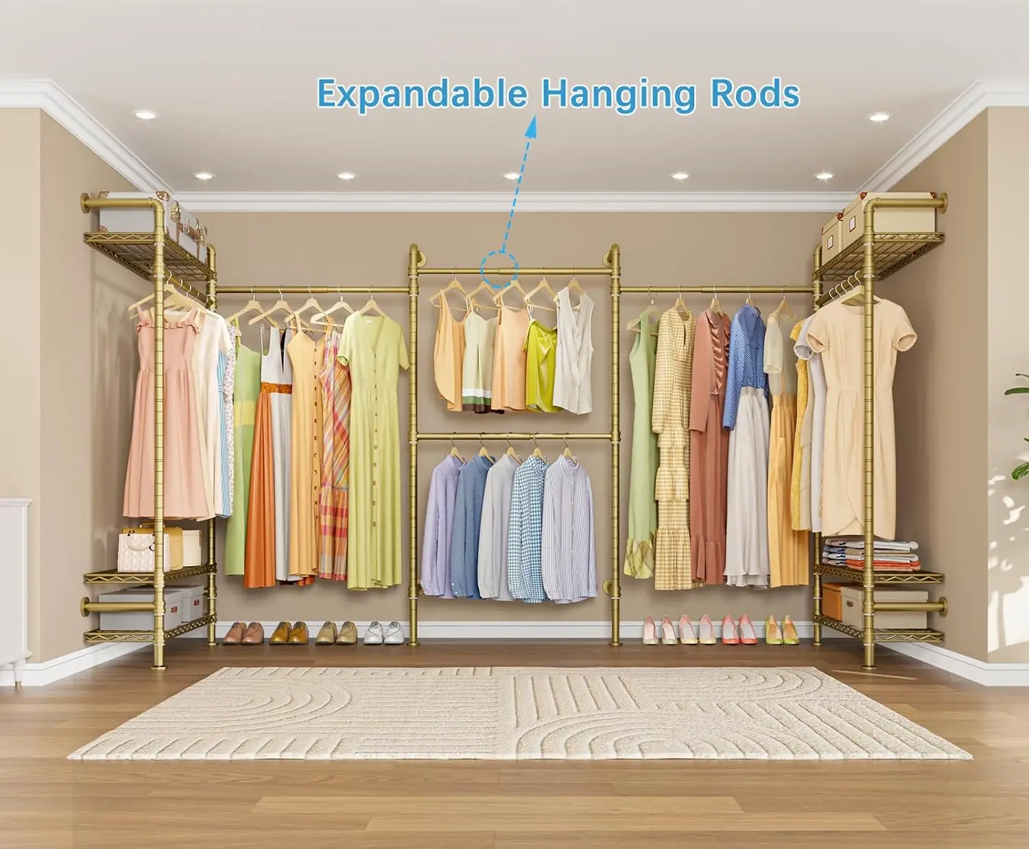 L2 Wall Mounted Clothes Rack Industrial Pipe Clothing Rack for Hanging Clothes, Adjustable Expandable Garment Rack Heavy Duty Cl