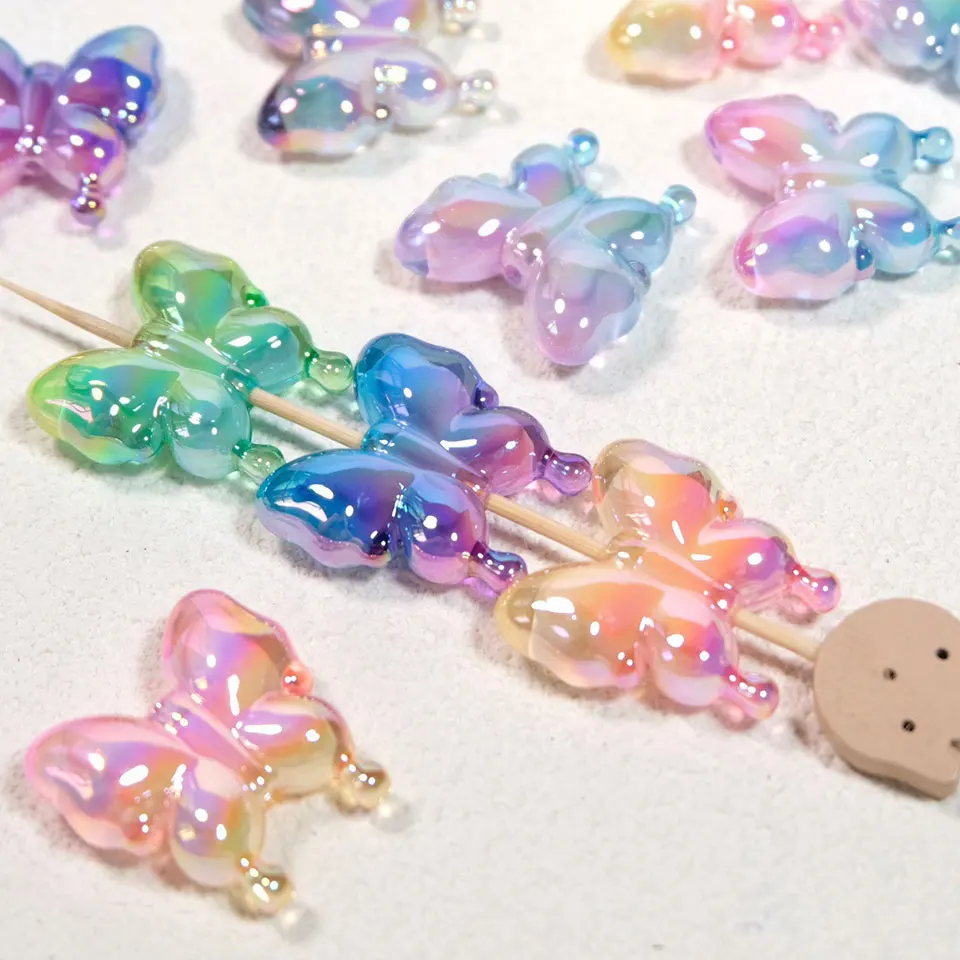 DIY accessories color gradient phoenix tail butterfly cartoon hair accessories butterfly UV plated acrylic material loose beads