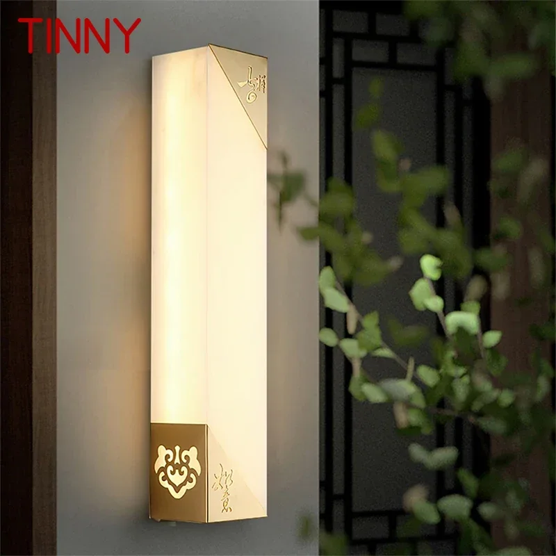 TINNY Contemporary LED Brass Marble Outdoor Wall Lamps Electric Waterproof Balcony Hallway Courtyard Villa Gate Hotel