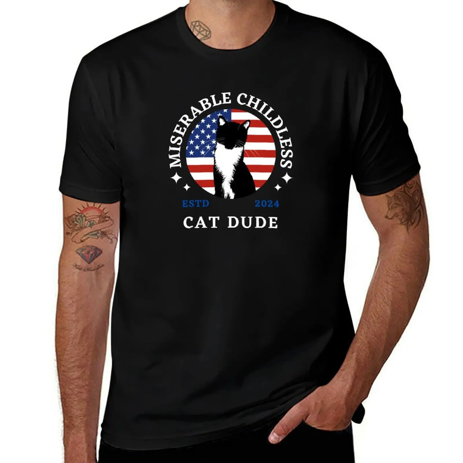 Miserable Childless Cat Dude (USA Edition) T-Shirt Simple Trendy Casual T-Shirt