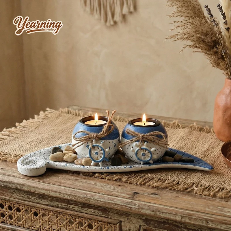 European Candle Holder Ornament New Style Exquisite Tray Vintage Distressed Home Living Room Bedroom Decor Prop view 5