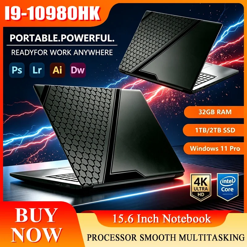 15.6 Inch Full HD IPS Laptop 120Hz Screen Intel Core I9-10980HK 32GB RAM 2TB SSD Backlit Keyboard Long Battery Life Windows 11