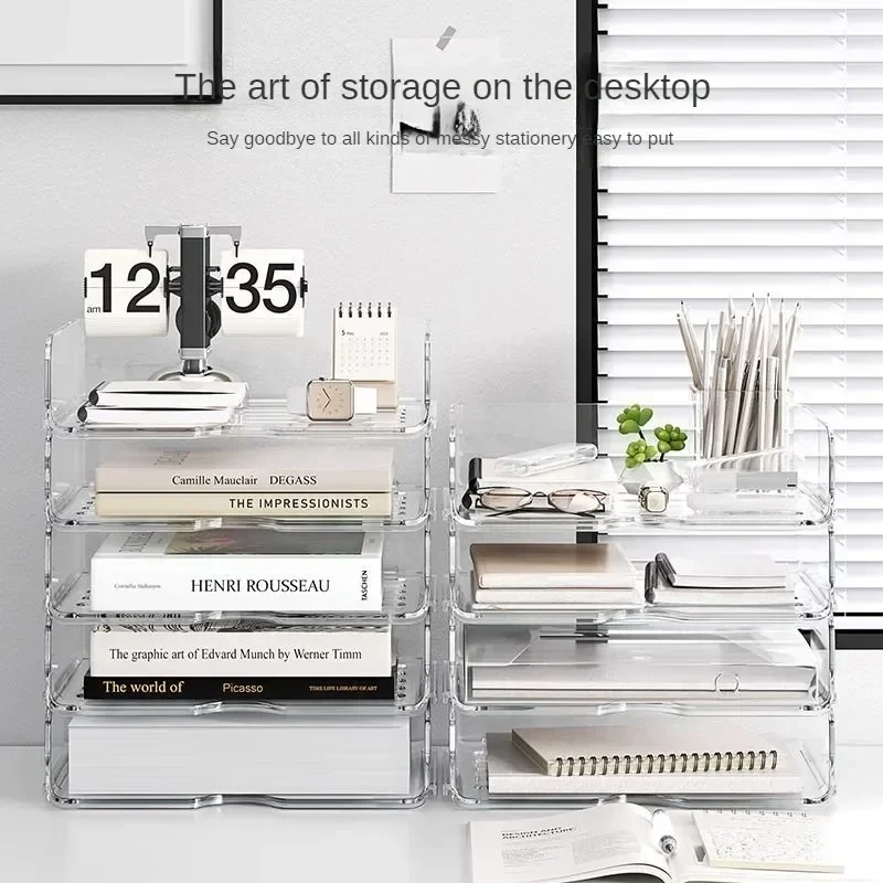 Multi-uso Empilhável Storage Box, Desktop File Organizer, Bandeja, Papers Rack, Papelaria, Estante de livros, Estilo simples, Resistente, A4