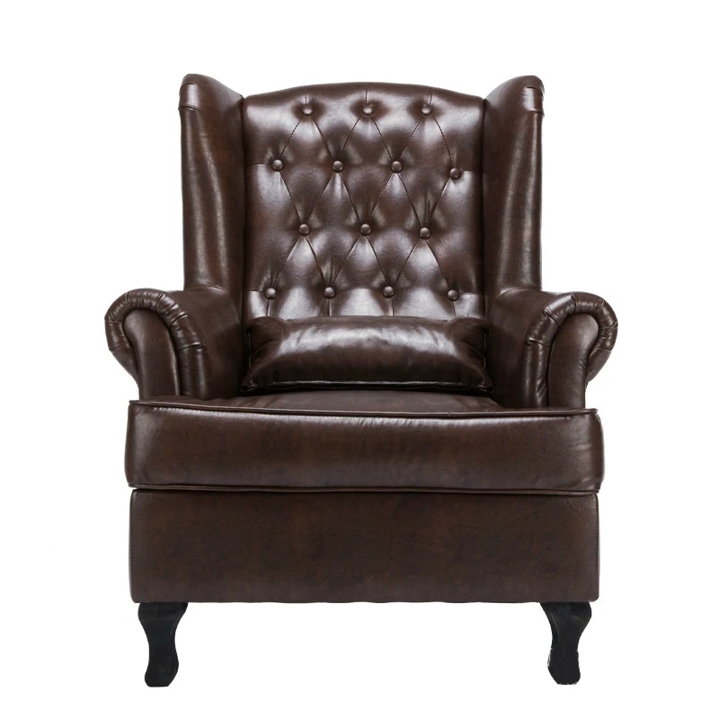 #Antique Living Room Chairs PU Leather Lounge Chesterfield Leisure High Back Wing Chair Armchairs for Lounge Suite