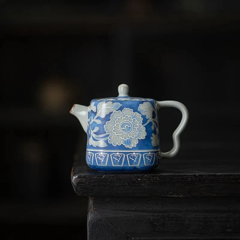 

220ml Ru Kiln Peony Teapot Traditional Tea Infuser Pot Tea Making Kettle With Ball Hole Tea Services Supplies Ornaments Craft