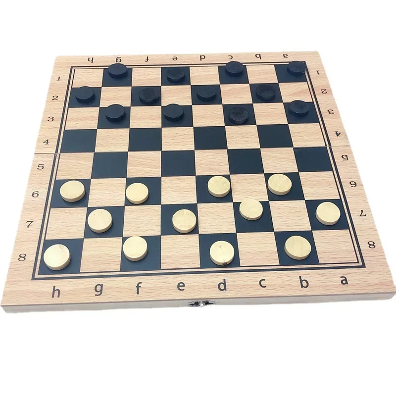 1pcs Chess Set A Set of Three in One Wooden Chess Solid Wood Set Foldable Portable Chessboard Puzzle Toy Board Game Toys