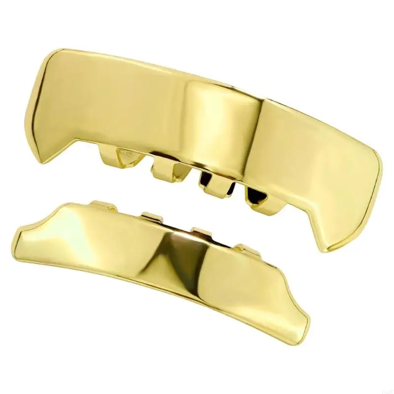   Cosplay Teeth Accessory Set for Upper and Lower Teeth, Two Piece Clip On Metallic Mouth Jewelry for Party Styling