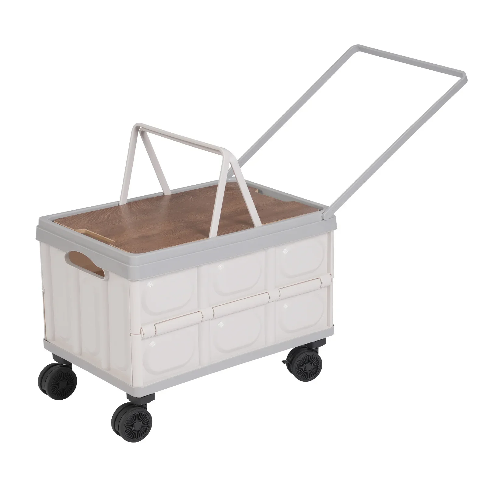 55L Foldable Cart with 360° Rotating Wheels and Long Handle - Grey, Made of PP, Suitable for Indoor and Outdoor Use, Picnic Set