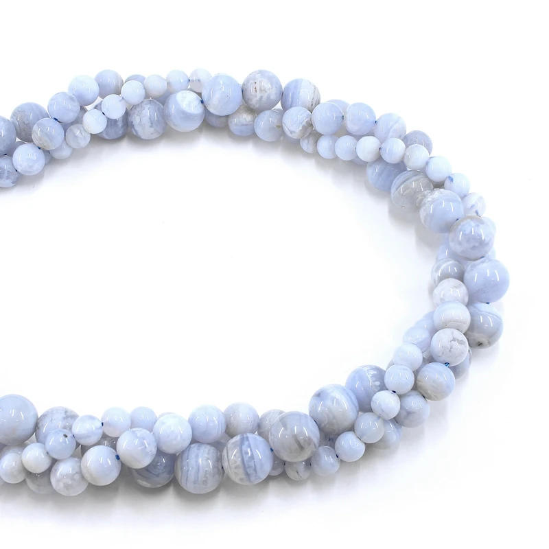 Natural Stone Blue Lace Agate 4/6/8/10/12MM 38CM  Round Loose Strand Beads For Jewelry Making Bracelets Necklace DIY Accessories