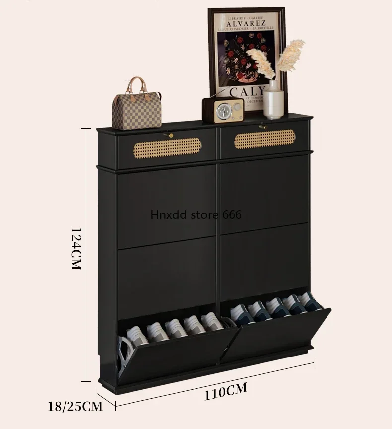 Medieval rattan ultra-thin shoe cabinet, narrow tipping bucket entry cabinet at the door of the home
