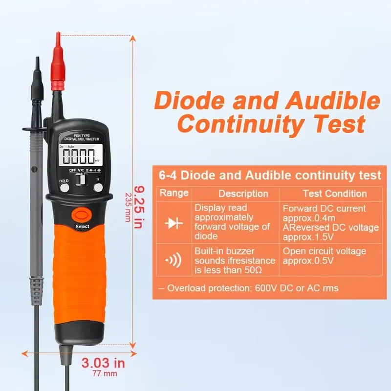 Portable High Accuracy Handheld Pen Multimeter Measures Resistance AC/DC Voltage Diodes BT-38B Buzzer Alarm Function Remind