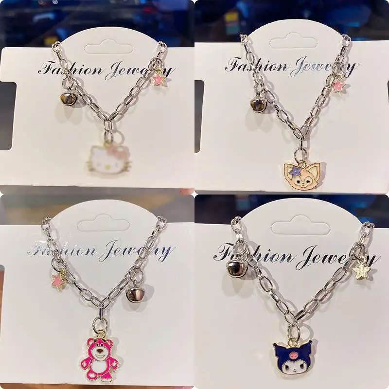 Pulsera Kawaii de Hello Kitty, 2 piezas, Sanrio, Cinnamoroll, My Melody Bell Chain, accesorios ajustables para novios