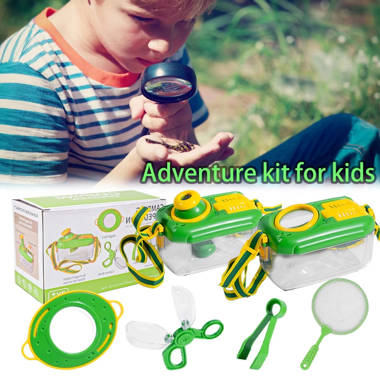 حزمة صندوق مراقبة شبكة استكشاف الحشرات للاستكشاف الطبيعي في الهواء الطلق للأطفال، لعبة تعليمية تفاعلية بين الوالدين والطفل #1