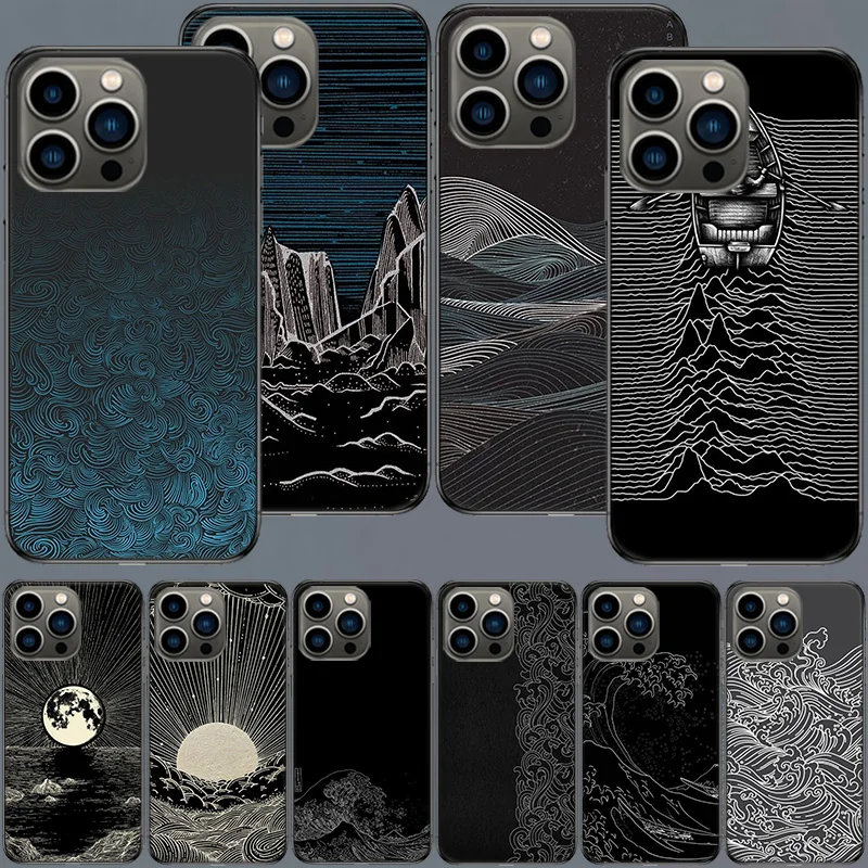 Abstract Landscape Line Pattern Elements Phone Case For Apple Iphone 16 15+ 14 Plus Coque 13 12 Mini Clear 11 Pro Max Cover Sili